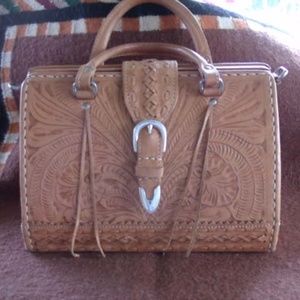 American West Tooled Tanned Leather Handbag